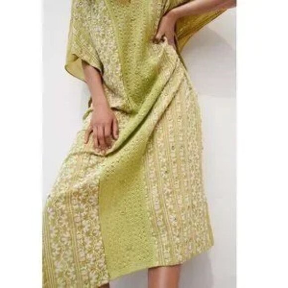 Zara Women's Embroidered 100% Cotton Tunic Maxi Dress Shisha Green Size S - Picture 6 of 14
